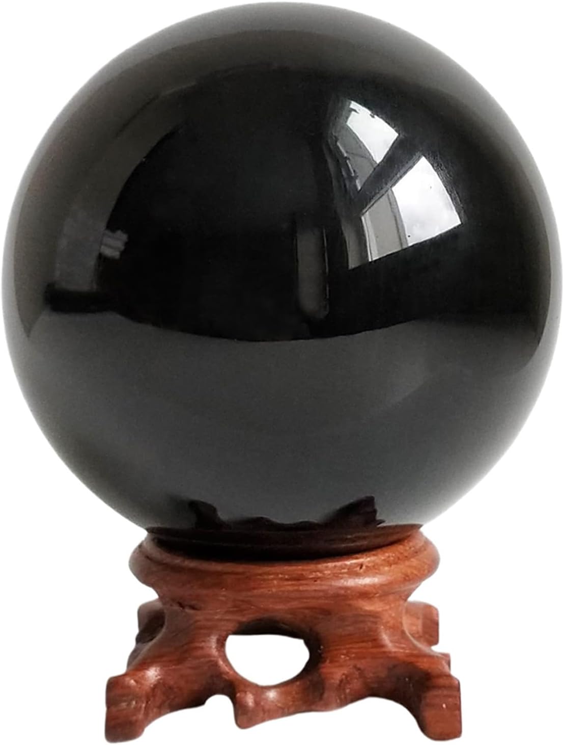 Black Obsidian Gemstone Crystal Balls, Divination Fengshui Crystal Sphere with Wooden Stand for Witchcraft Mediation Home Office Decoration,130mm/5.1in