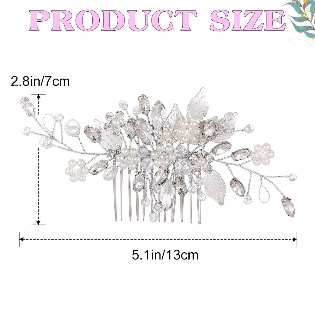 JEAIRTS Crystal Hair Comb Silver Bridal Pearl Headpiece Wedding Hair Accessories for Women