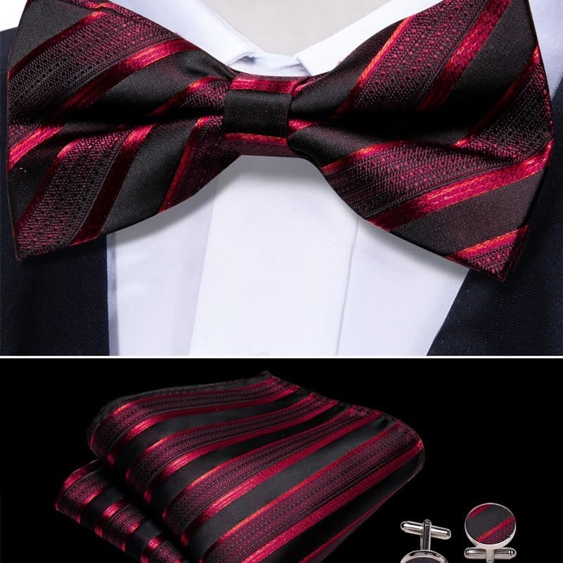 GDDZA ウスペンダー男性用シルクネクタイストライプボウタイセット