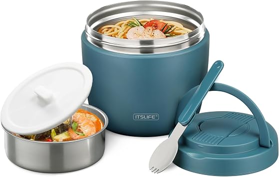 Itslife 32oz Insulated Soup Thermo, Vacuum Stainless Steel Food Jar for Hot & Cold Food, Leakproof Wide Mouth Lunch Container with Spoon Teal