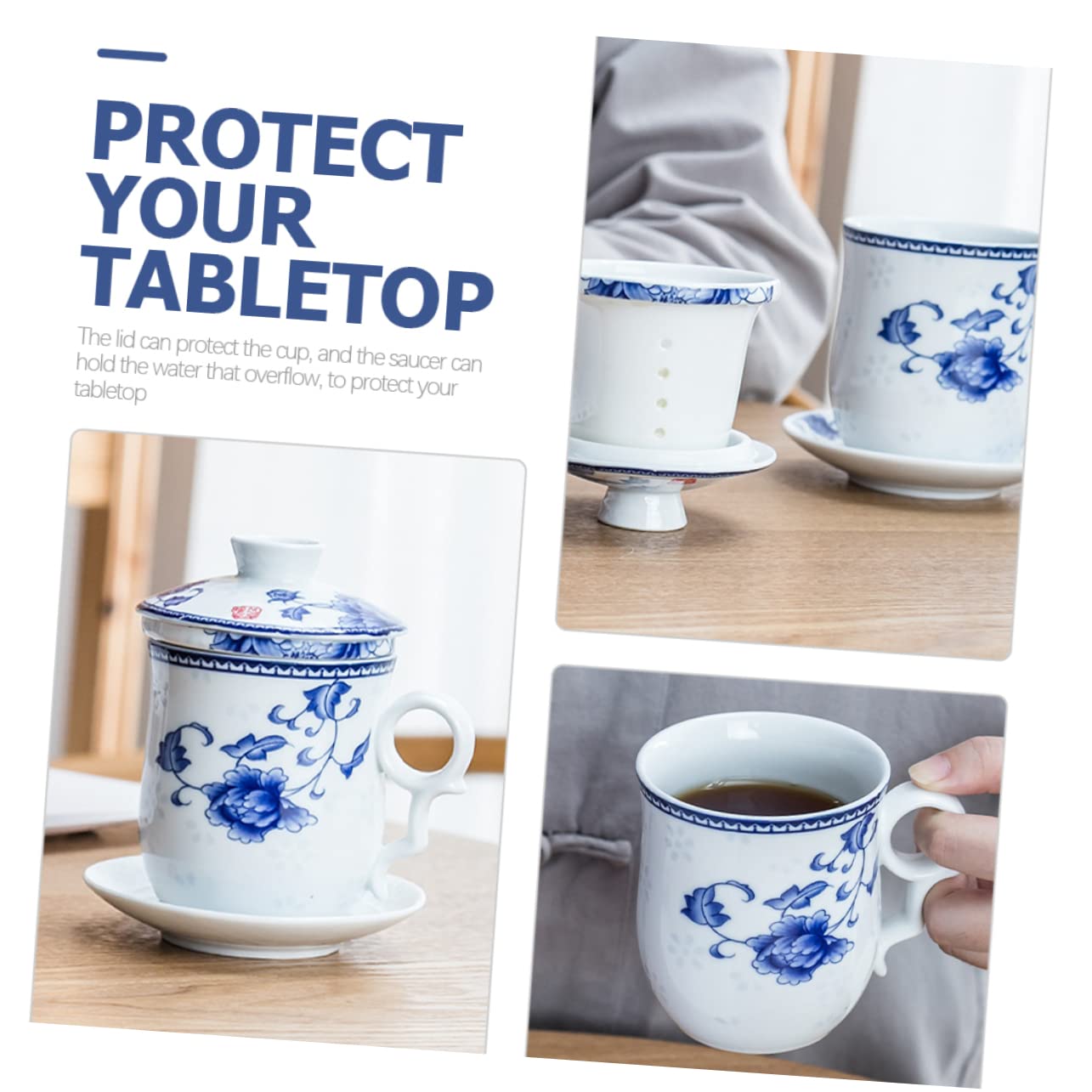COLLBATH Té Taza De Té De Cerámica Tapa Filtro Taza De Tradicional Chino Para Bebidas De Leche Casa