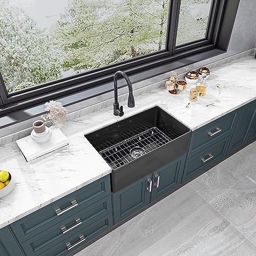 Sinber F3018S-B-OLA 30 Inch Farmhouse Apron Single Bowl Kitchen Sink with Fireclay Black Finish 2 Accessories - Thumbnail 7