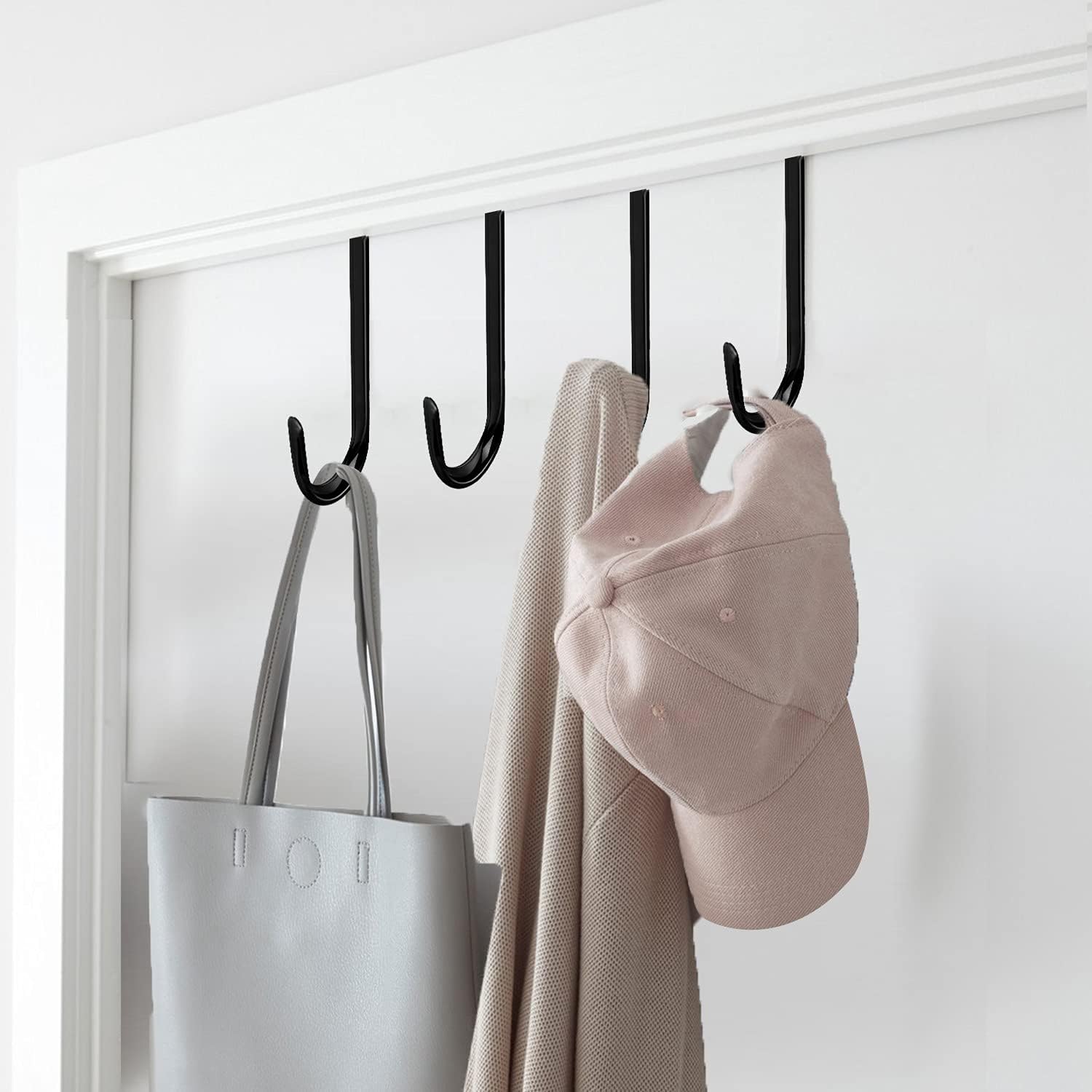 DINGEE Over Door Hooks, 4 Packs Vinyl Coated Over The Door for Hanging Heavy Duty Z Hooks Prevent Scratches, Door Hook for Bathroom, Living Room, Kitchen Hanging Towels, Clothes, Shoes Bag, Hats