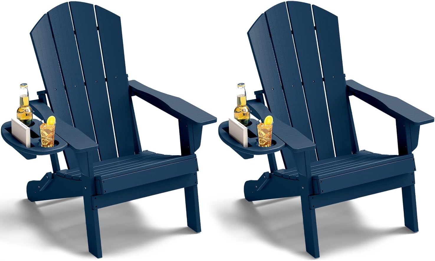 NAVINE Adirondack Chair Set of 2, HDPE Folding Adirondack Chair with Multifunctional Cup Holder, Weather Resistant Fire Pit Chair for porches, patios, patios, poolsides, Decks.