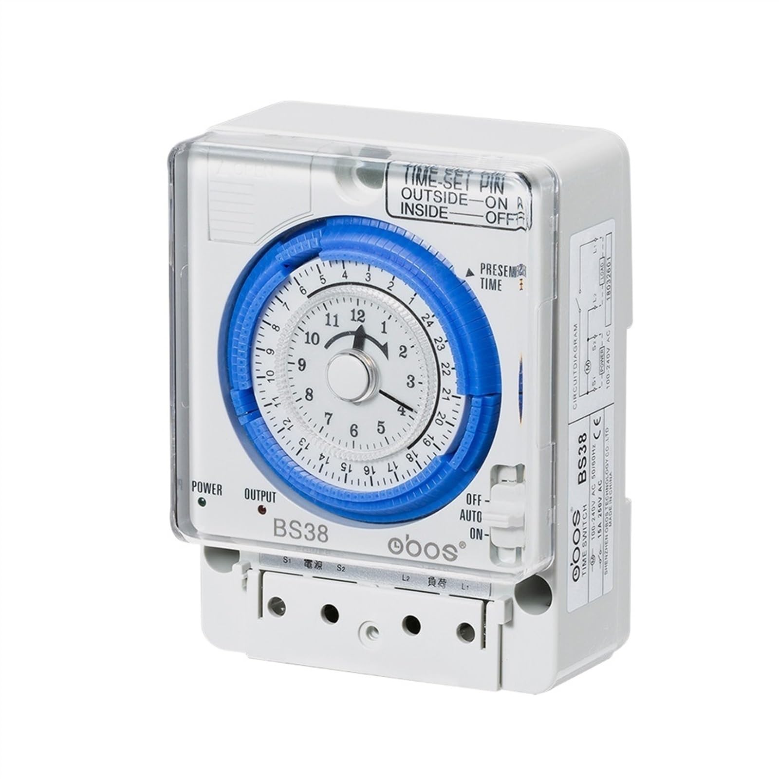 DIN-Rial, analoger Zeitschaltuhr-Relais, LED-Anzeige, Zeitschaltuhr, Gangreserve, mechanischer Schalter, 24 Stunden, manuell/automatisch, TB388