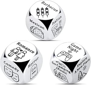 3 Pcs Anniversary Date Night Gift Set for Couples Food and Movie Decision Dice