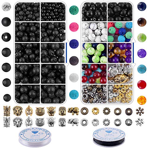 Bracelet Making Kit - 800 Pcs Color Volcanic Gemstone Lava Rock Beads Bulk Chakra Spacer Beads with Crystal String for DIY Jewelry Making Supplies (4mm 6mm 8mm)