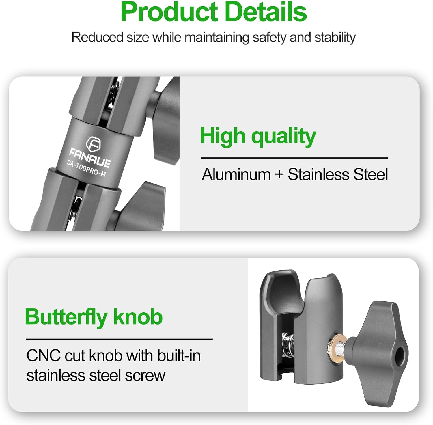 FANAUE Composite Double Socket Swivel Arm, 3.7" Aluminum Mounting Arm Dual 20mm Socket Ends - Fits 20mm Attachment Ball (DA-100PRO-M)