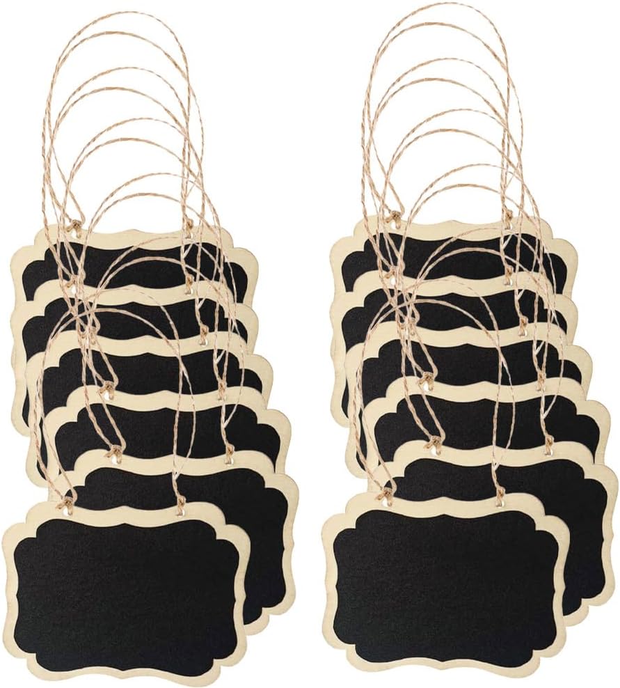 20 Pcs Mini Hanging Chalkboard Signs 2 Shapes Reusable Double-Sided Tags with Jute String for Gifts Party Wedding Table Numbers Plants Price Labels