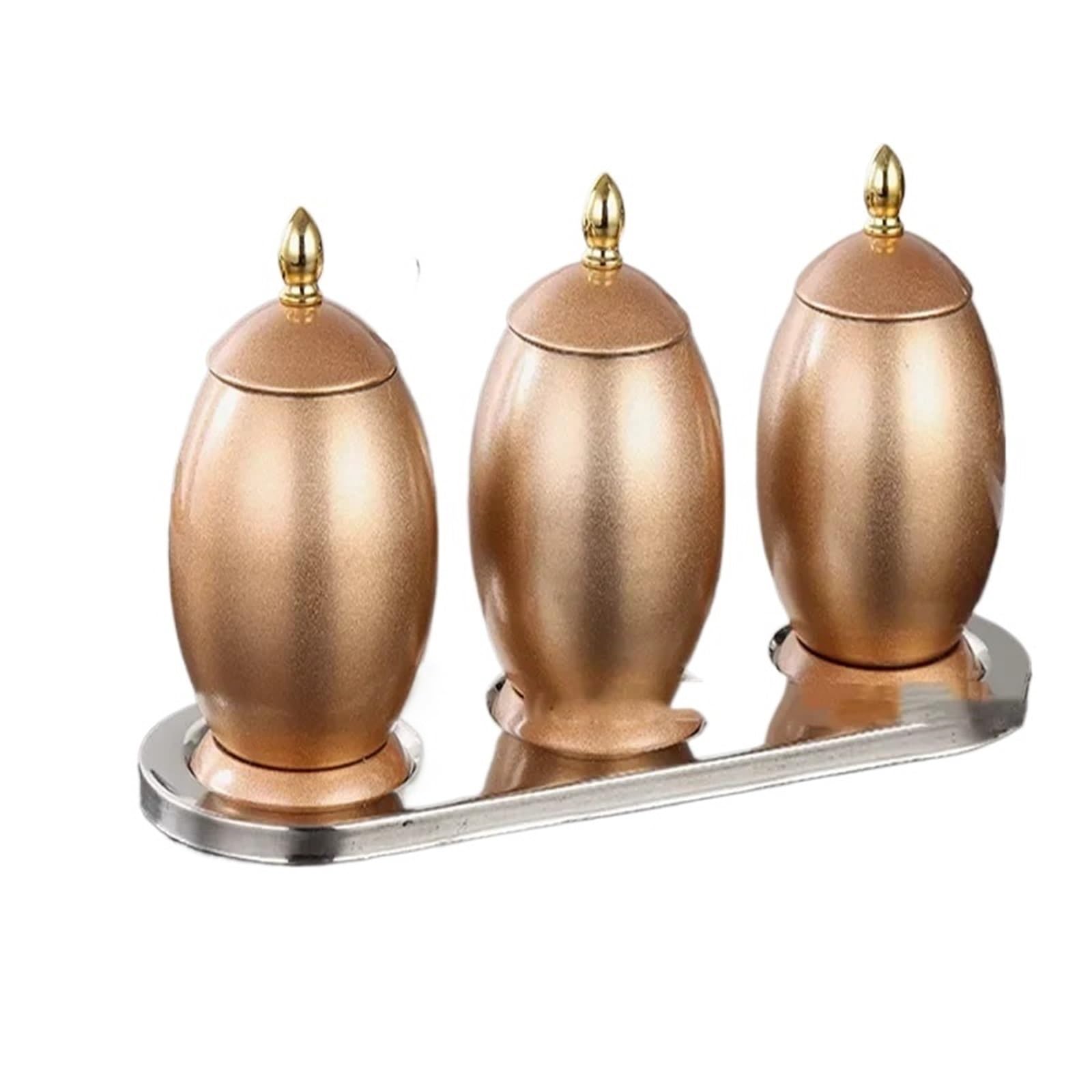 Boîte à épices en acier inoxydable Ensemble de pots d'assaisonnement en acier inoxydable, avec cuillère, boîte à épices Base pivotante, sel, accessoires cuisine(Golden-3 pcs set)