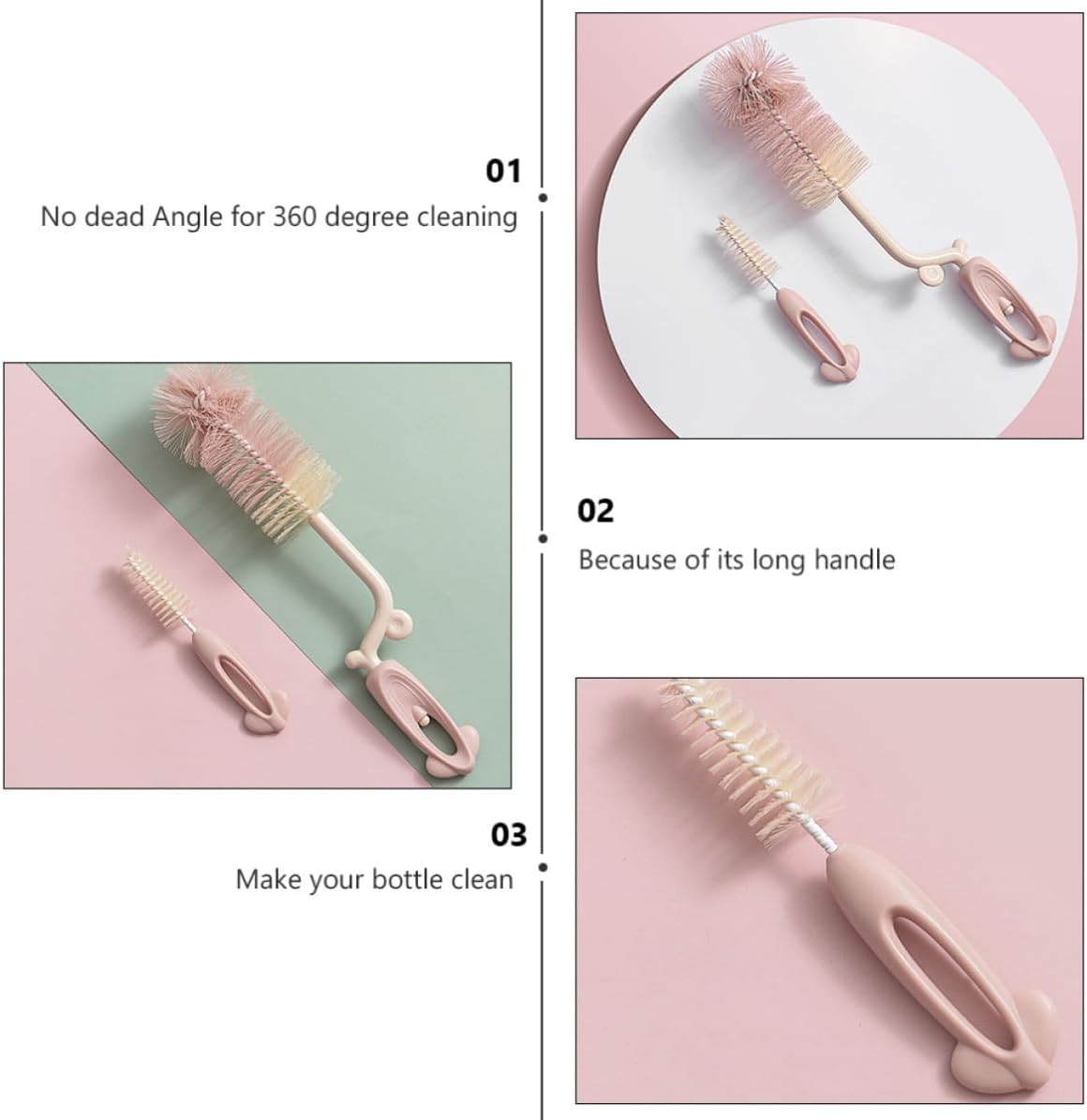 360° Rotating Nylon Cleaner with Long Handle, Safe to Use Feeding Bottle Brush for Bottle Cleaning and Pacifier Care