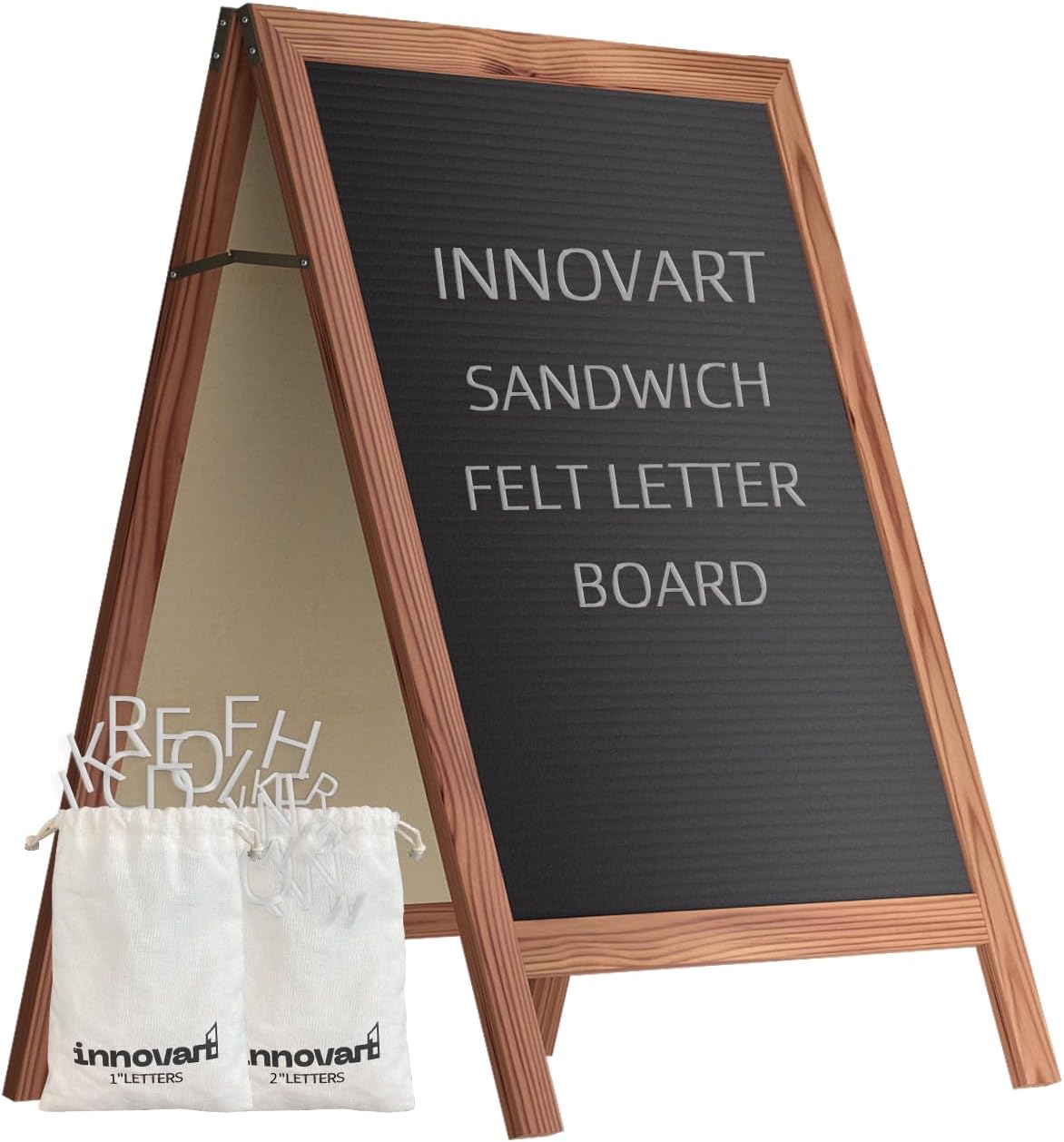 INNOVART A-Frame Sidewalk Sign 40" x 26", Double-Sided Felt Sandwich Letter Board with Changeable Letters, Letter Board Sign with Stand for Restaurant, Retail, Church, Wedding, Outdoor Event, Dark Brown