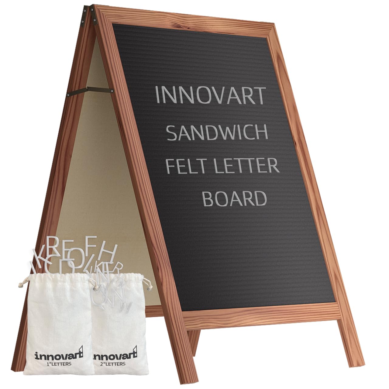 INNOVART A-Frame Sidewalk Sign 40”x26”, Sandwich Felt Letter Board w/Changeable Letters, Double-Sided Felt Letter Board, Free Standing Letter Board Easel for Restaurant, Business, Wedding, Dark Brown