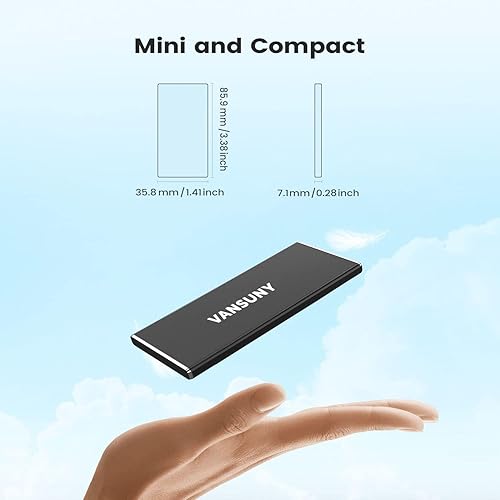 Miniatura 3 de Vansuny Disco duro externo portátil de 2 TB, USB 3.1 Gen2 de hasta 500 MBs, disco duro externo portátil USB C de metal para PC, laptop, teléfonos y