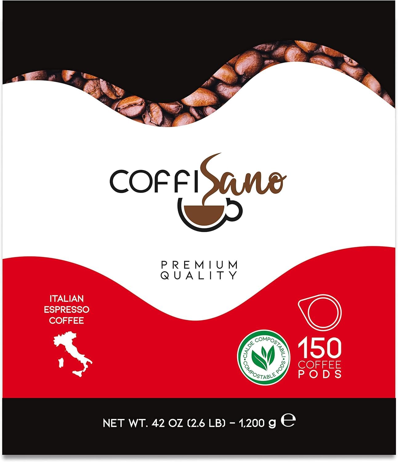 150 Cialde Caffè Coffisano Espresso Italiano in Filtro Carta Compostabile ESE da 44 mm Bustine Monodose – Miscela Roma, Gusto Cremoso ed Equilibrato