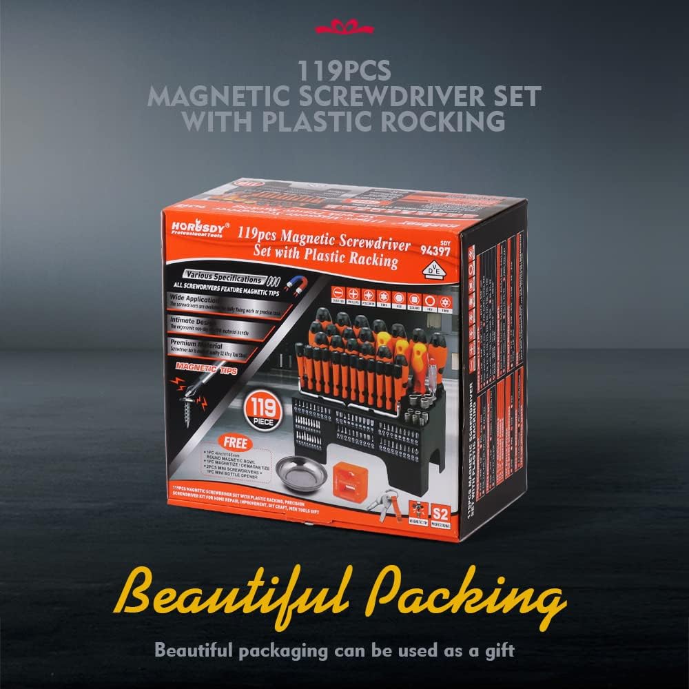 HORUSDY 119-Piece Magnetic Screwdriver Set with Plastic Racking, Includs Precision Screwdriver, Insulated screwdriver and Bit set, Tools for Men Tools Gift : Tools & Home Improvement