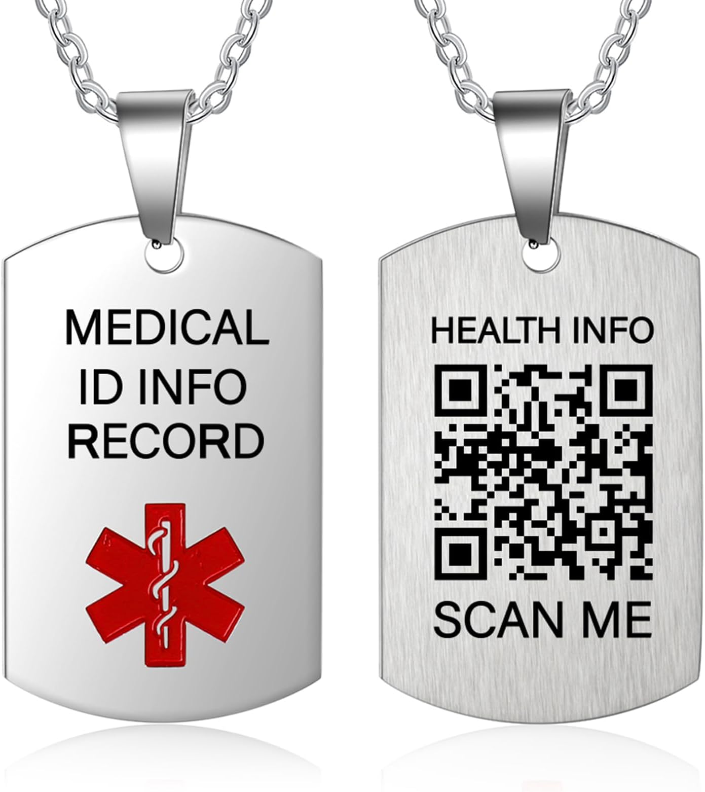 Medical Alert Necklace for Men Women - Stainless Steel ID Necklace With Engraved QR Code - Custom Online Emergency Info With More Space