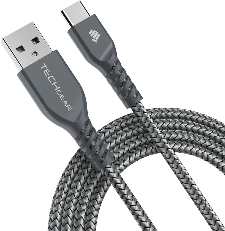 TECHGEAR Extra Long 2m 6.5 Ft STRONG High Durability Braided USB C Charging Data Cable for Type C Compatible with iPad Pro 11" 12.9" 2021 2020 2018, iPad Air 5/4, iPad Mini 6, iPad 10th 2022 - Silver