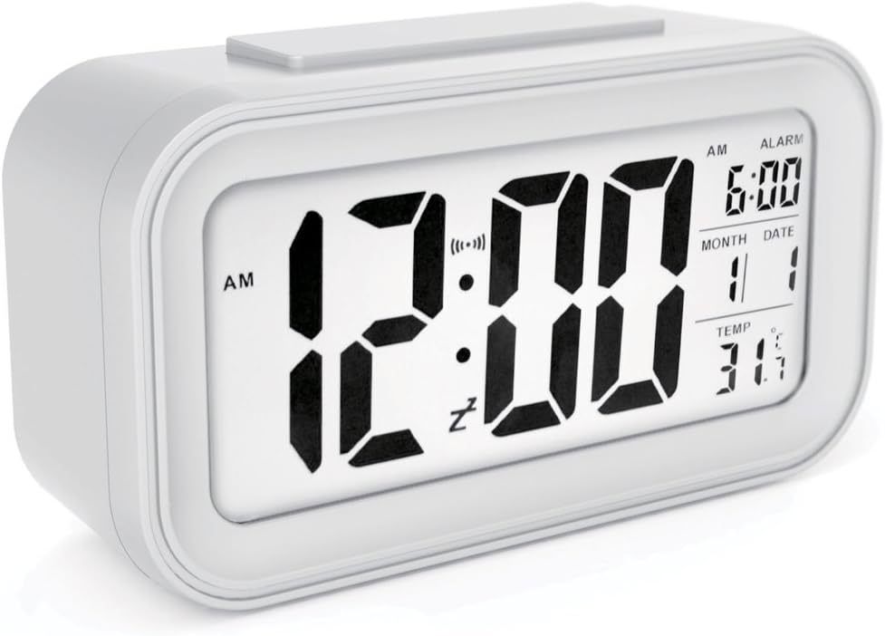 Alarm Clock Large LED Display Digital Alarm Clock Snooze Activated Night Light Features White