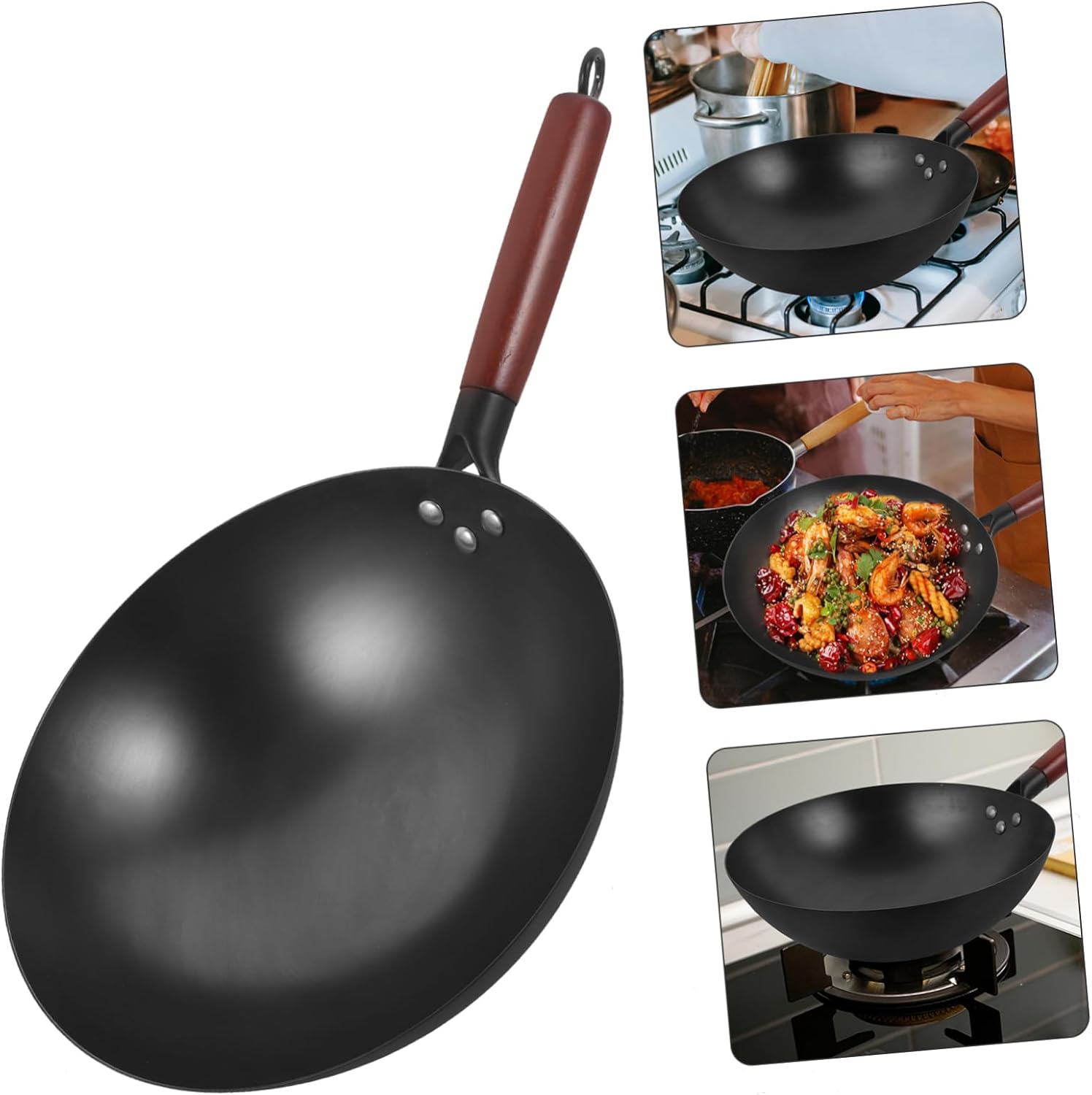 Zerodeko Nonstick Wok Uncoated Bottom Cooking Pot for Easy Stir Frying Kitchen Essential for Home and Restaurants