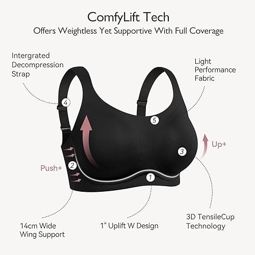 Miniatura 2 de COMFELIE Brasier sin varillas con copas D-G para mujer, brasier sin costuras, sin costuras, 1 pulgada, elevado, cobertura completa, EB066