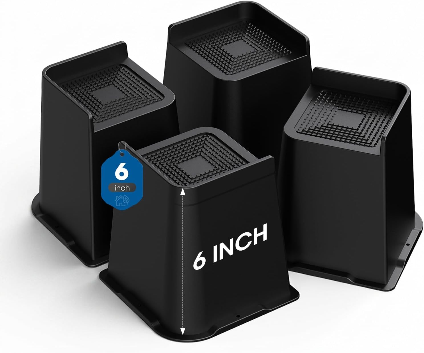 Bed Risers 2 inch, 3 inch, 4 inch, 6 inch or 8 inch Heavy Duty Furniture Risers, Up to 6000 Lbs L Shaped Design Bed Lifts Blocks for Couch Desk Sofa Table (Black, 6 Inch 4 Pack)