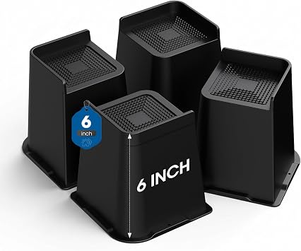 Bed Risers 2 inch, 3 inch, 4 inch, 6 inch or 8 inch Heavy Duty Furniture Risers, Up to 6000 Lbs L Shaped Design Bed Lifts Blocks for Couch Desk Sofa Table Black, 6 Inch 4 Pack