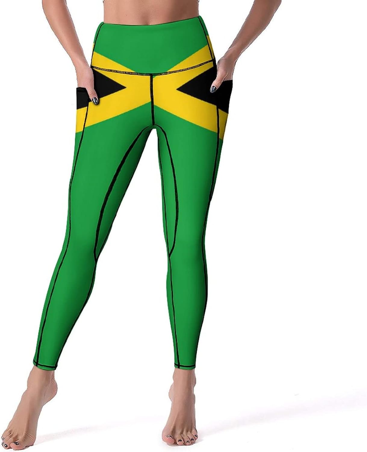Jamaica Flag High Waist Yoga Pants for Women with Pockets, Tummy Control Running