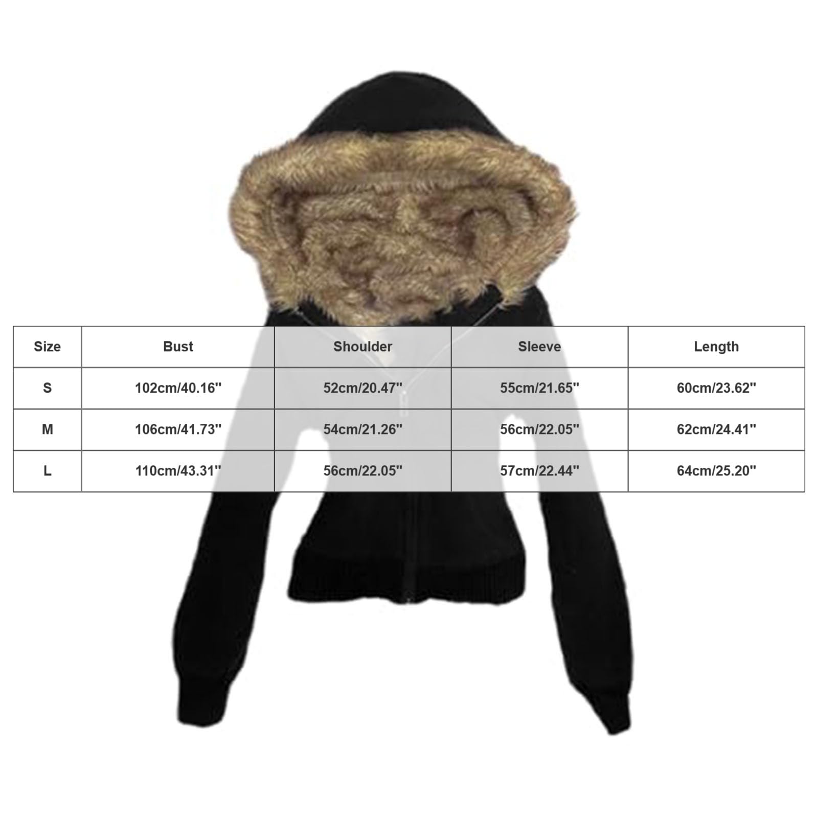 Damen Cropped Kurze Tailliert Y2K Zip Hoodie mit Fellkapuze Sweatjacke