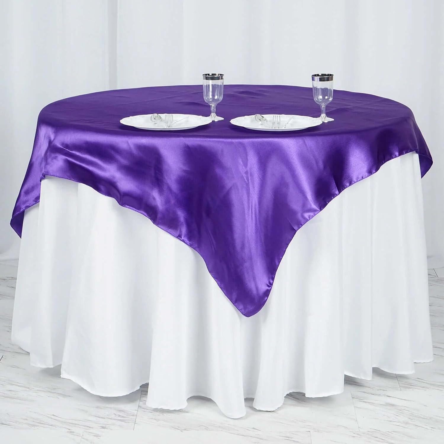 Efavormart 60" Satin Square Tablecloth Overlay for Wedding Catering Party Table Decorations Purple Square Tablecloth Cover
