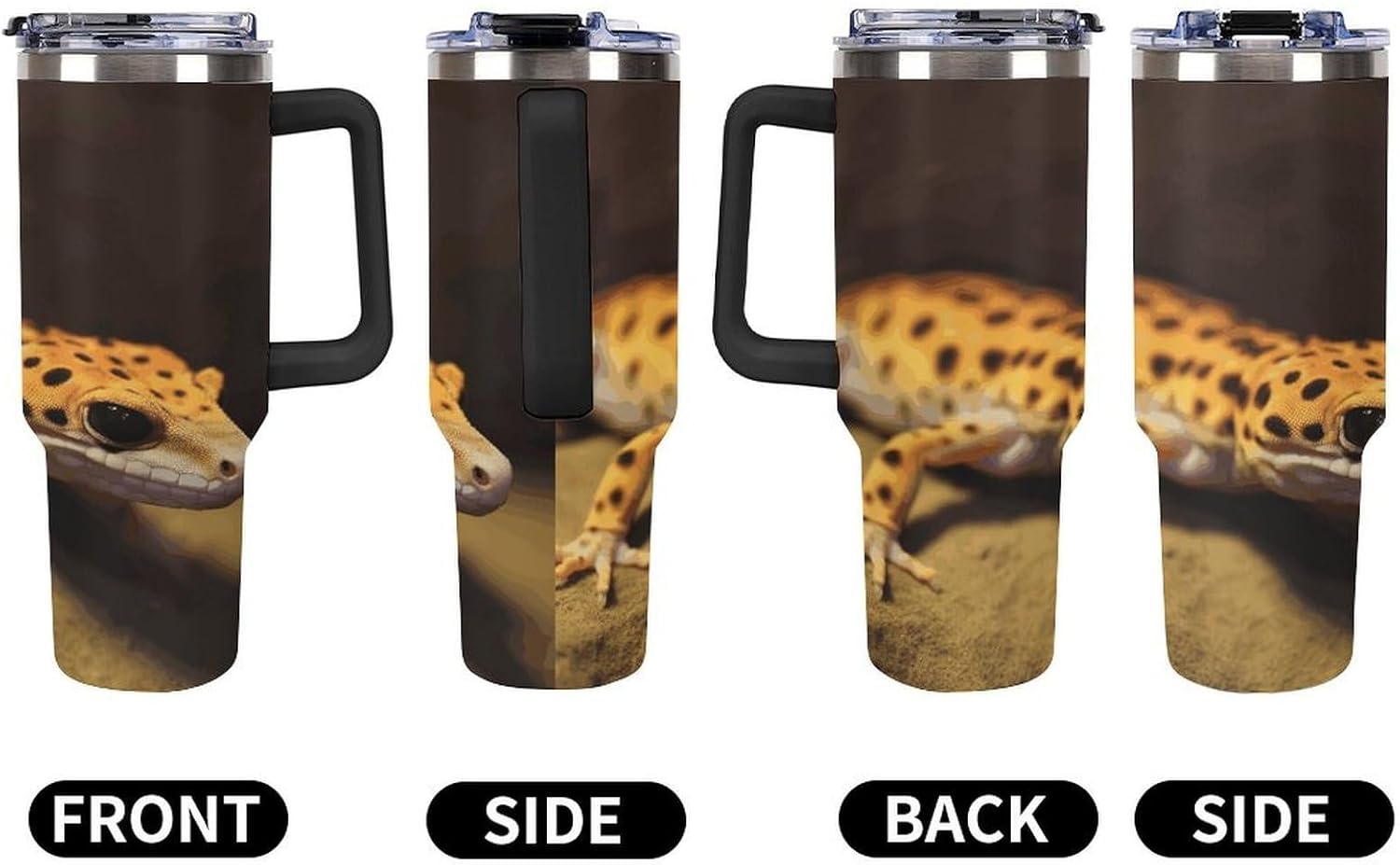 40 Oz Insulated Mug with Handle, Stainless Steel Leopard Little Gecko Printed Travel Mug Portable Leak-proof Large Car Mug for Home, Office Or Car