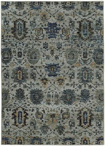 Oriental Weavers Andorra Area Rug - 7120A - 10' x 13'2" - in Blue/Navy - Vintage Inspired, Stain Resistant, Family and Pet Friendly, Family, Dining, Living Room Rug