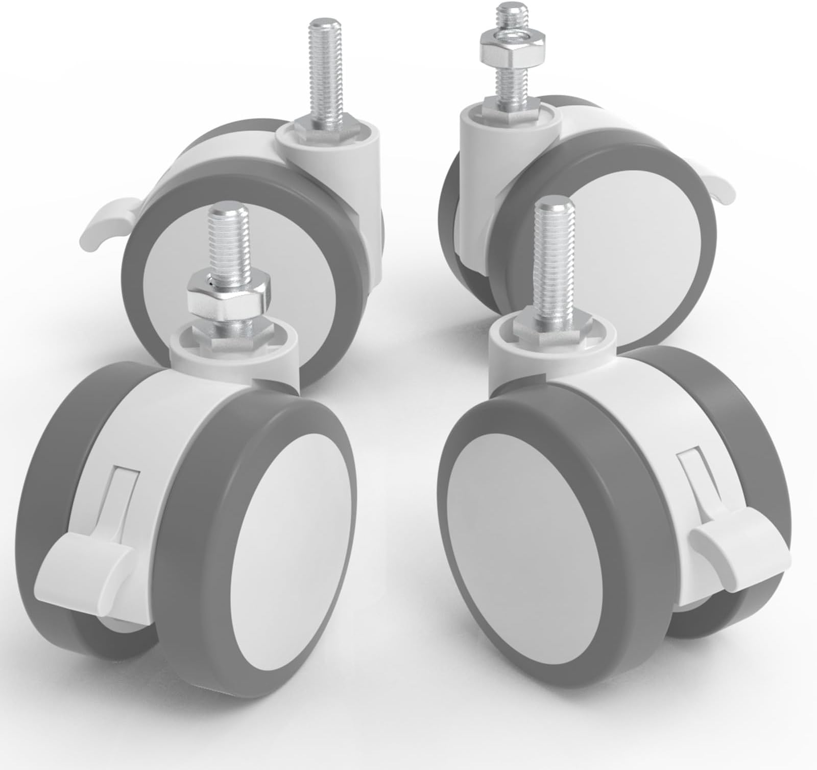 JOY worker Lockable Stem Caster Wheels Set of 4, Metric M8 Nylon Threaded Swivel Caster, 2.5 Inch Stem Casters Replacement for Standing Desk & Mobile Desk, Each Load Capacity 110lbs, White