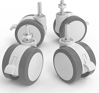 JOY worker Lockable Stem Caster Wheels Set of 4, Metric M8 Nylon Threaded Swivel Caster, 2.5 Inch Stem Casters Replacement for Standing Desk & Mobile Desk, Each Load Capacity 110lbs, White