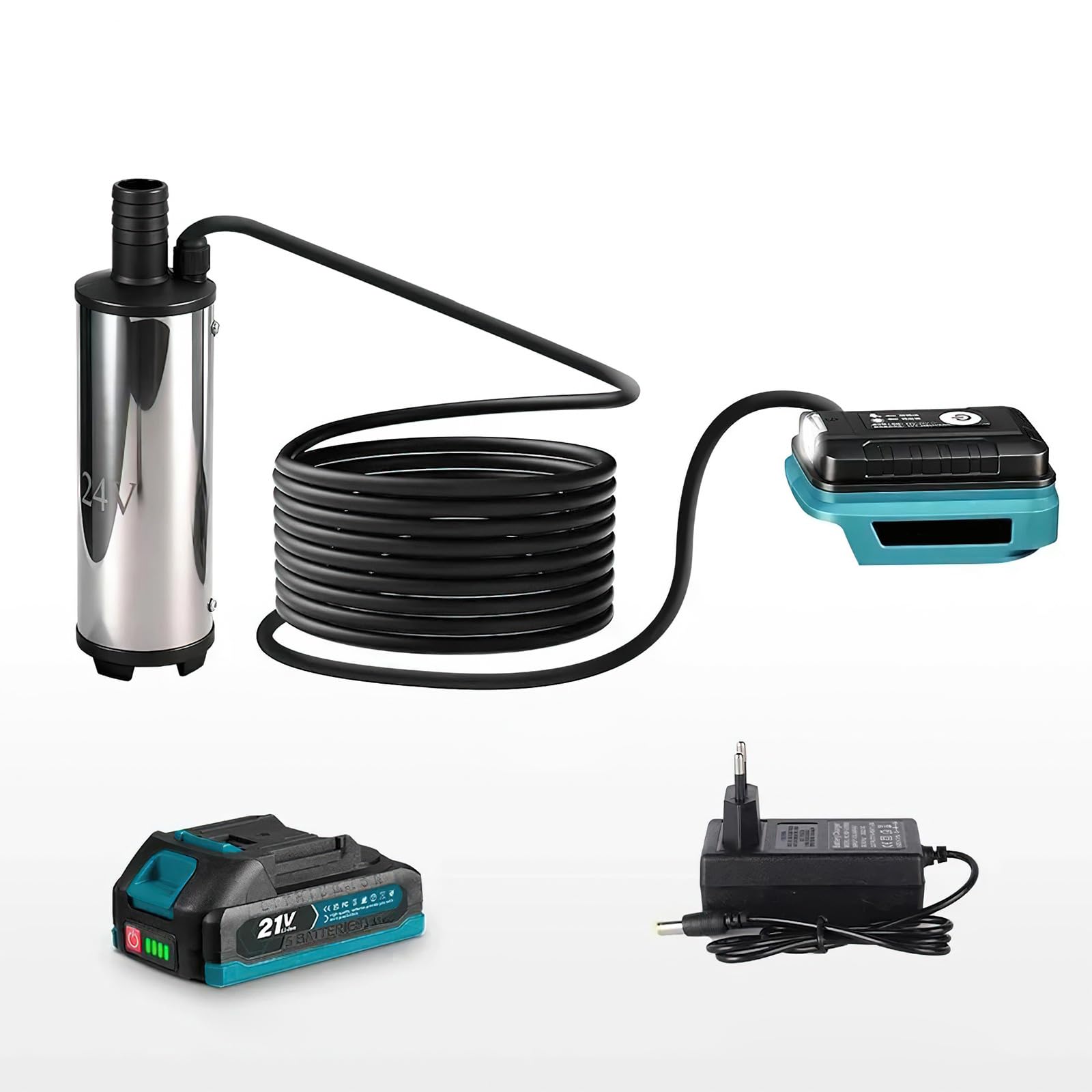 Bomba de agua portátil para batería de litio Makita de 18 V, bomba de transferencia de 21 V con cable de 5 m, bomba de agua eléctrica para piscinas, acuarios, fuentes, estanques y juegos de agua