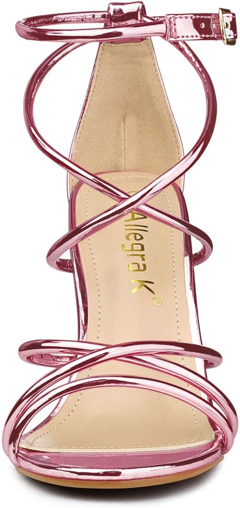 Allegra K Women's Strappy Straps Stiletto Heel Pink Sandals 7.5 M US - Image 2