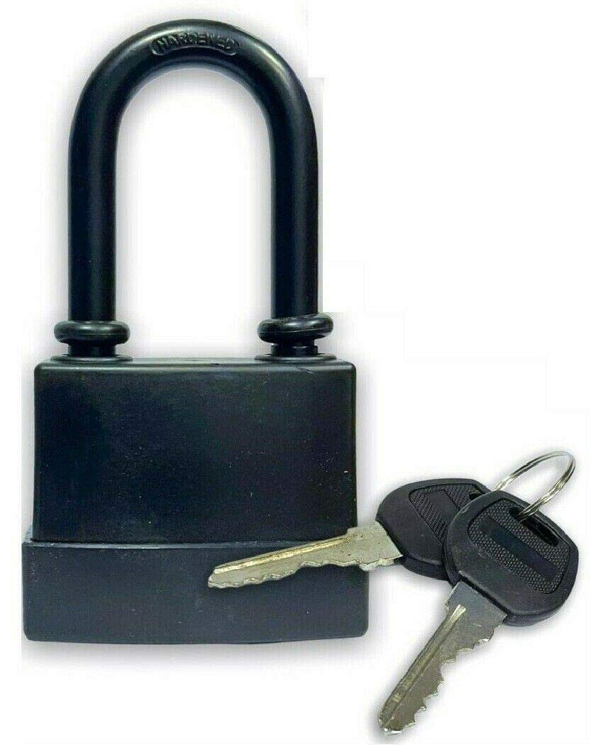 Paulstore Black Heavy Duty Padlock Long Shackle 70Mm Waterproof 2 Keys Security Outdoor Shed