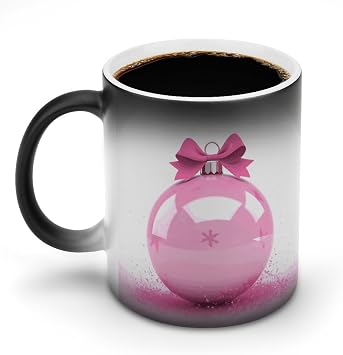 Ceramic Mug Pink Christmas Ball Printed Funny Color Changing Mug Discoloration Coffee Mug Temperature Personalized Color Changing Cups With Handle Unique Gift