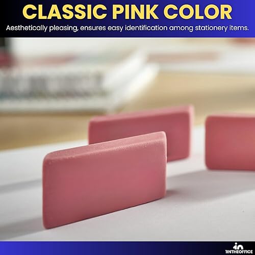 Miniatura 4 de 1InTheOffice Borrador biselado rosa, borradores de bloque, bloque rectangular de borde inclinado, grande, paquete de 20