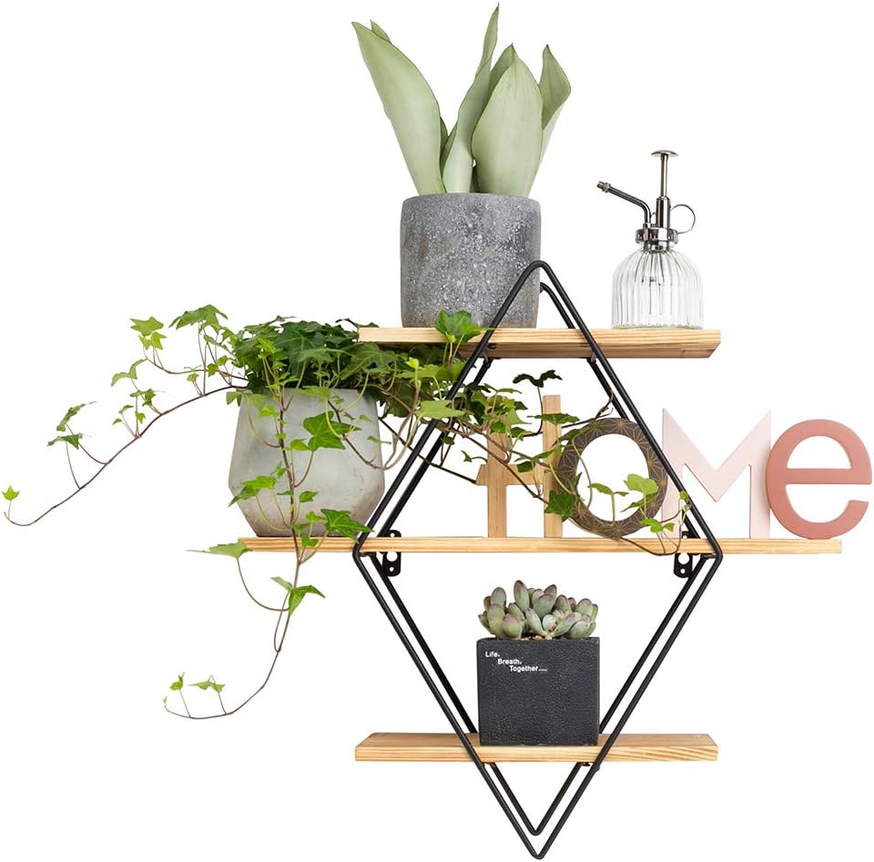 KAThome 4U Floating Shelves, 3-Tier Decorative Wall Shelf, Pine Wood Wall Mounted Shelves for Bedroom, Bathroom, Living Room, Kitchen, Office and More