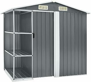 Garden Shed with Rack Grey 205x130x183 cm Iron,Garden Shed,Shed and Outdoor Storage,Storage Shed,Tool Shed Storage Outdoor