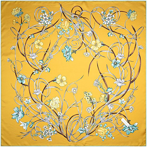 Corciova B07DZRX7HX 35 X 35 Square Real Silk Twill Women Hair Wraps Head Scarfs 14 Momme Naples Yellow Flowers thumb #5