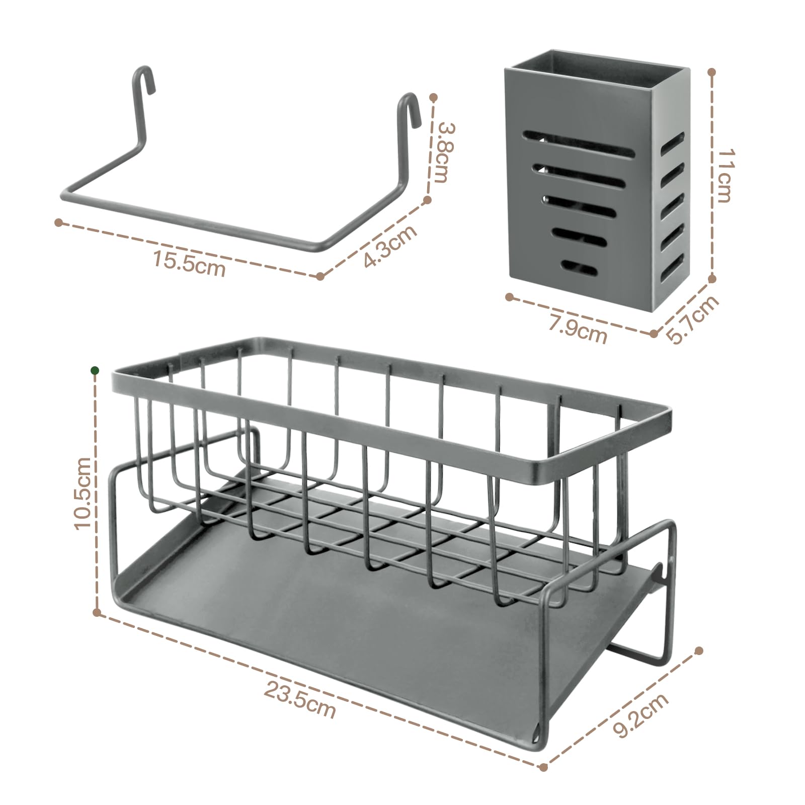 Organisateur Evier Cuisine - Porte-Éponge Avec Vidange Automatique - Range Ustensiles - Noir