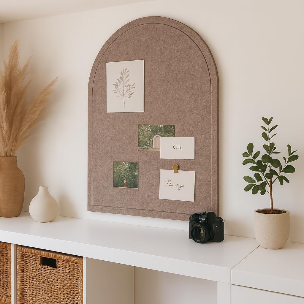 Orelle Arch Felt Bulletin Board | Peel and Stick Felt Board for Wall | Alternative Cork Board for Office, Vision Board, Kids Art Display | Arched Wall Decor | 23 x 31”| Mocha