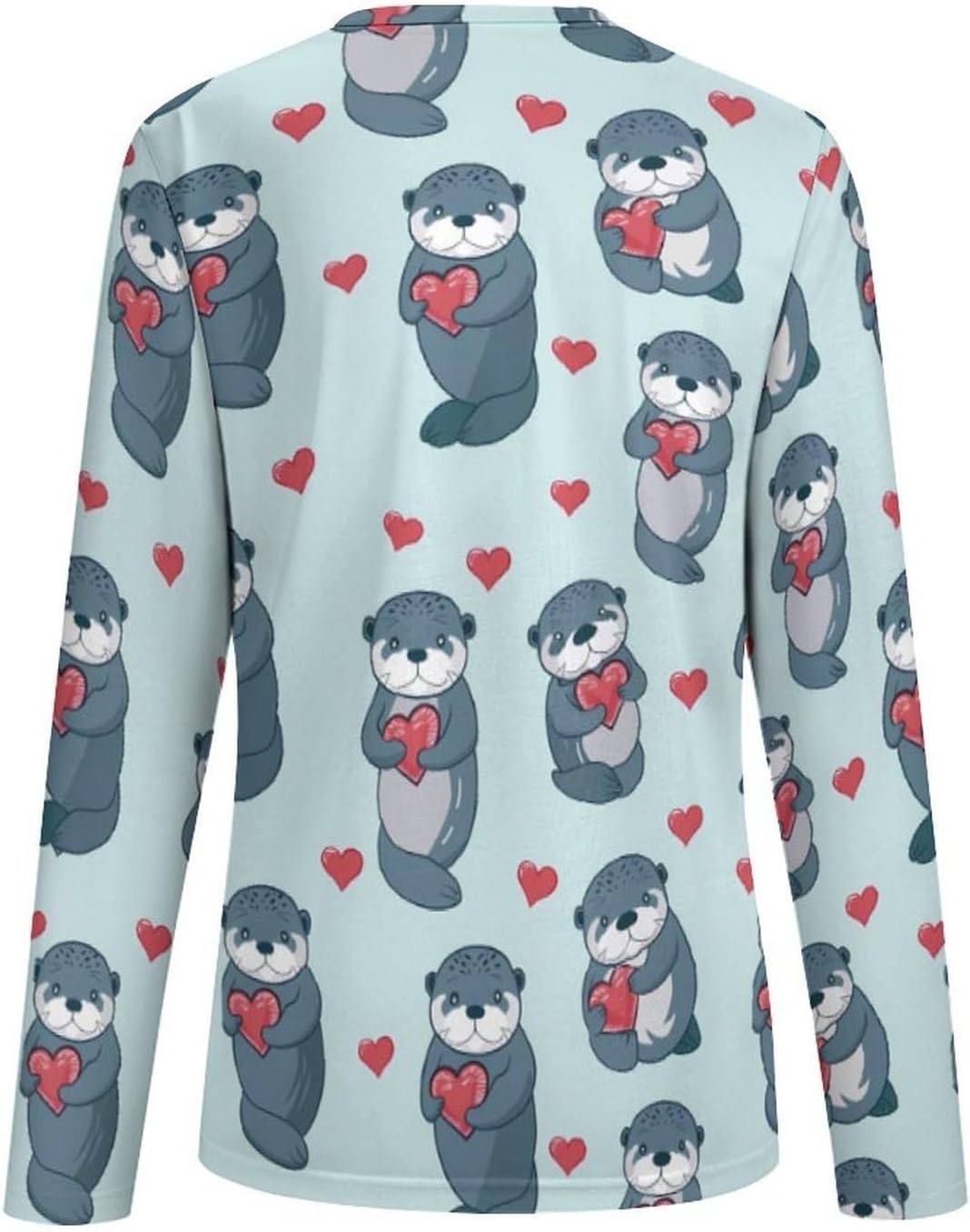 Sea Otters with Hearts Women's Pajama Top Sleepwear Pajamas Sleep T-Shirt Long Sleeve Shirt Crewneck Tee