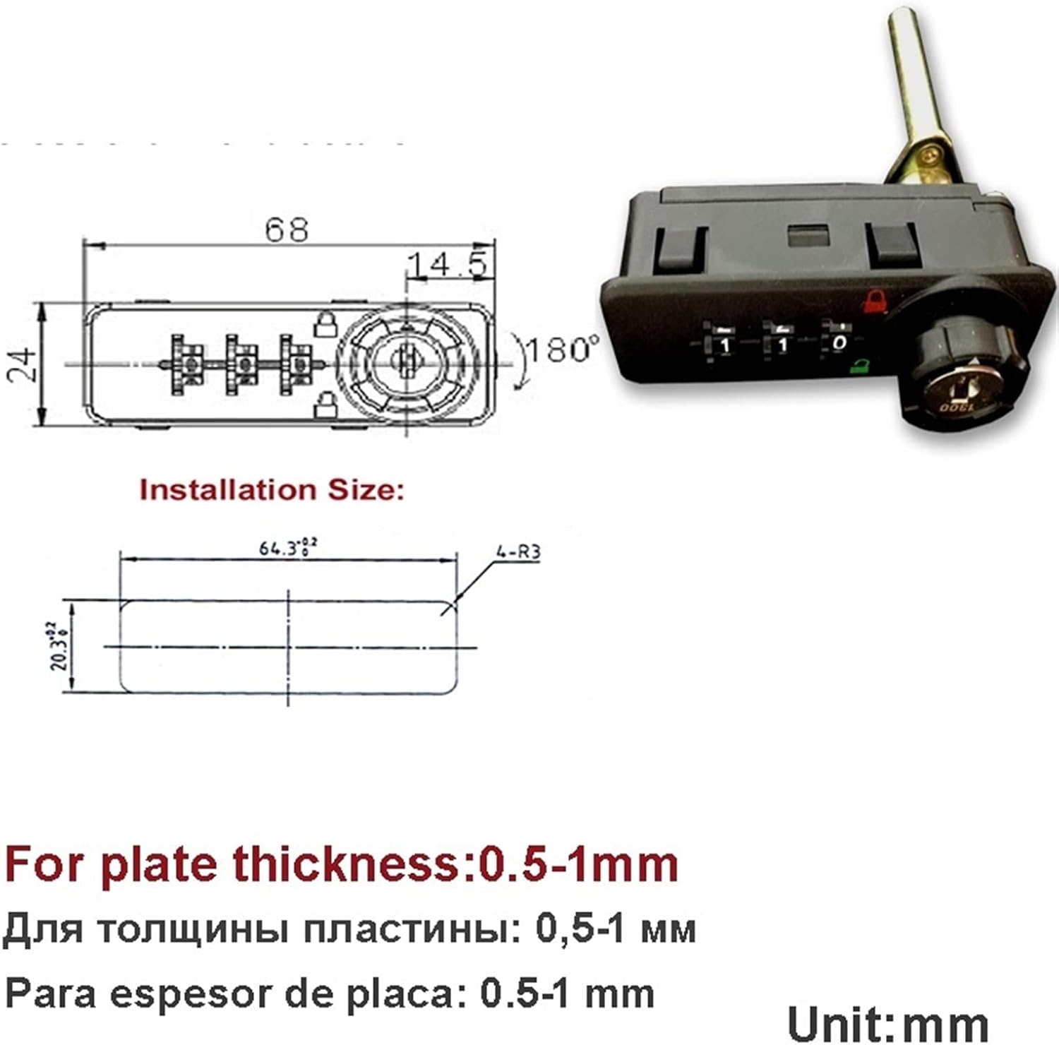 Combination Cabinet Cam Lock 3-4 Digit with Reset Key for Door Locker Office Drawer Jewelry Box MS514 1Pcs (Color : 3H Lock1)