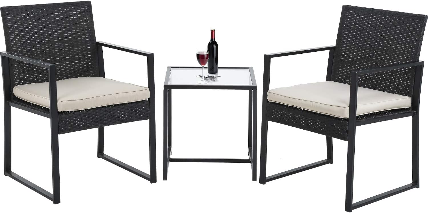 FDW Outdoor Patio Furniture Set,3 Pieces Wicker Modern Bistro Set Conversation Sets with Coffee Table for Yard and Bistro