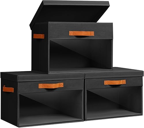 Miniatura 8 de Contenedores de Almacenamiento Grandes con Tapas - Paquete de 4 Organizadores Decorativos Plegables con Ventanas Transparentes y Asas, Organizadores