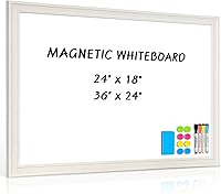 QUEENLINK 24x18 Magnetic Dry Erase Whiteboard with Vintage White Wooden Frame - Wall-Mount for Home Office School Dorm