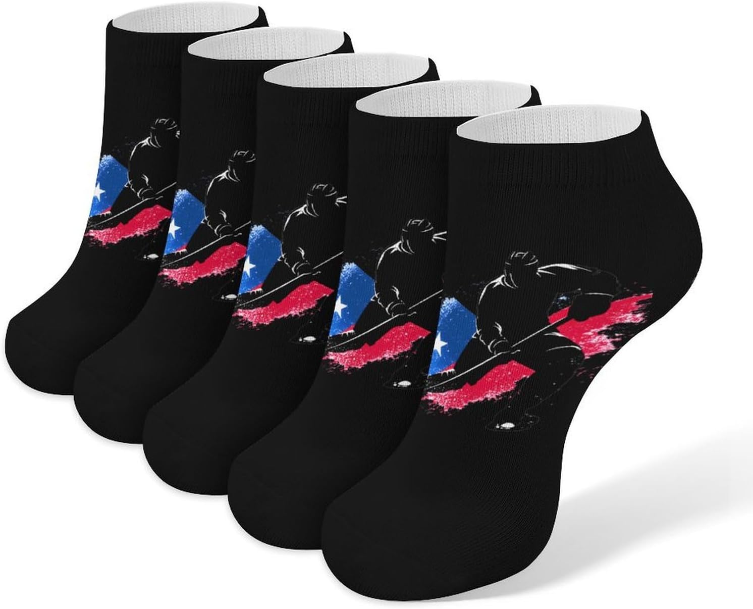 Ice Hockey Czech Republic Player Socks for Men Women 5 Pairs Ankle Socks